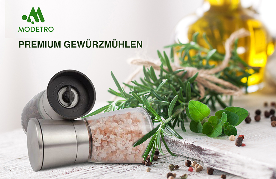 Набір мельниць для спецій з регульованим керамічним жорном - набір з скла та нержавіючої сталі