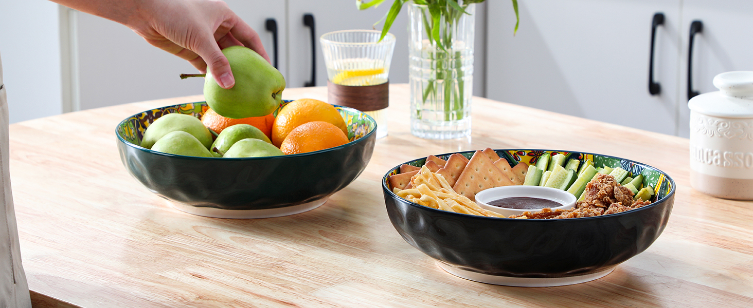 Набір тарілок Vancasso 4 шт. для супу та салату, керамічні, 2340 мл, темно-синій та зелений, придатні для миття в посудомийній машині та мікрохвильовці