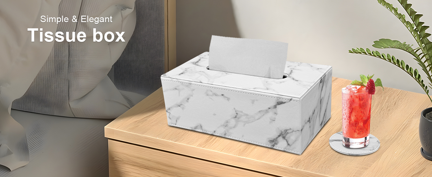 Скляниця для серветок з PU шкіри, 25x13,5x9,5 см, з 4 підставками (мрамор)