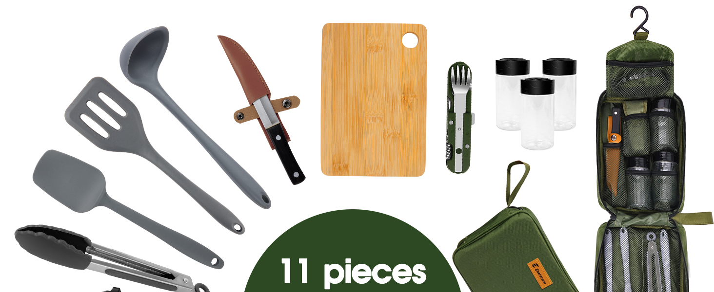 Набір кухонного приладдя для кемпінгу EASTSTORM з водонепроникним чохлом – компактний та легкий посуд для кемпінгу, відпочинку на природі, походів та альпінізму. Ідеальний набір для рюкзаків