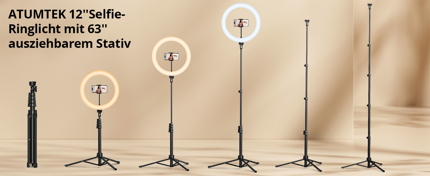 LED кільцева лампа Atumtek 12 дюймів з регульованою яскравістю, штатив 63 см, тримач для телефону та Bluetooth пульт, для стрімінгу, TikTok, Zoom, Vlogging, YouTube
