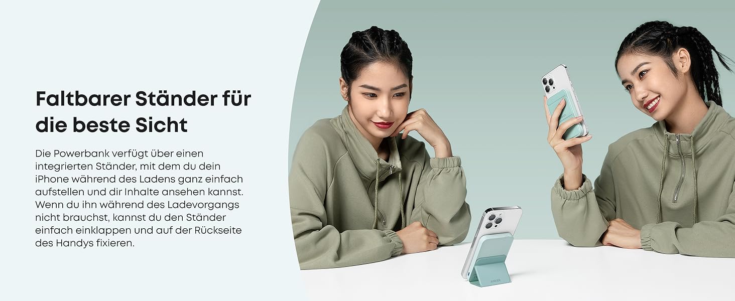 Магнітний бездротовий зовнішній акумулятор Anker 622 MagGo Power Bank 5000mAh з USB-C та складаним дизайном для iPhone 12/13/14/15/16/17, Jade Green