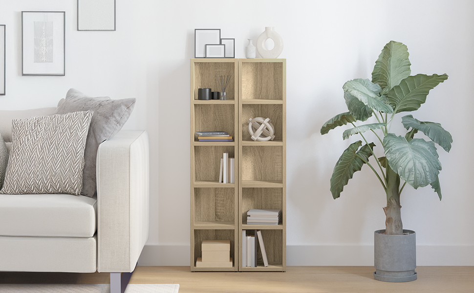 vidaXL CD-стелаж для 160 дисків, настінний, дуб Сонома, 2 шт., 21x16x93,5 см, МДФ, для офісу та дому