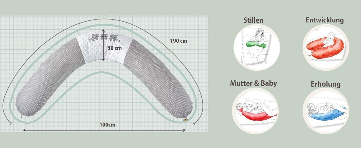 Подушка для годування sei Design XXL 190x30 з мусліновою наволочкою, ергономічна, для вагітних, для сну на боці, комфортна подушка для дорослих, наволочка для подушки для годування з 100% бавовни [Органічна бавовна] (Персоналізовані зірочки, подушка для годування 190x30)