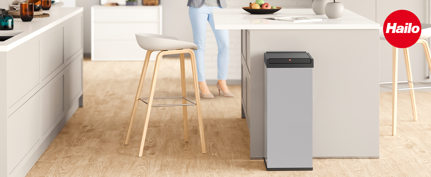 Відро для сміття Hailo Big-Box Swing XL 52 л, сталевий, самозакривний, з кріпленням для мішка, срібний, німецька якість