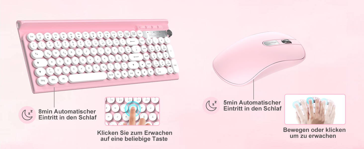 Ігрова клавіатура та миша RaceGT з RGB підсвічуванням, 104 клавіші, вологостійка, 7 кнопок миші 6400 DPI, QWERTZ (DE-Layout), рожевий колір