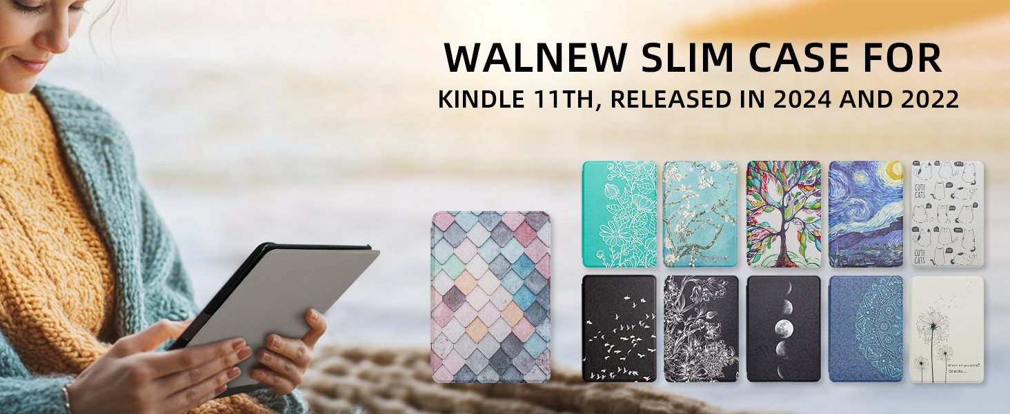 Чохол для Kindle 6' (2024/2022) WALNEW: PU шкіра, авто-сон/пробудження, Smart Cover для Ebook-Reader Kindle 6 дюймів