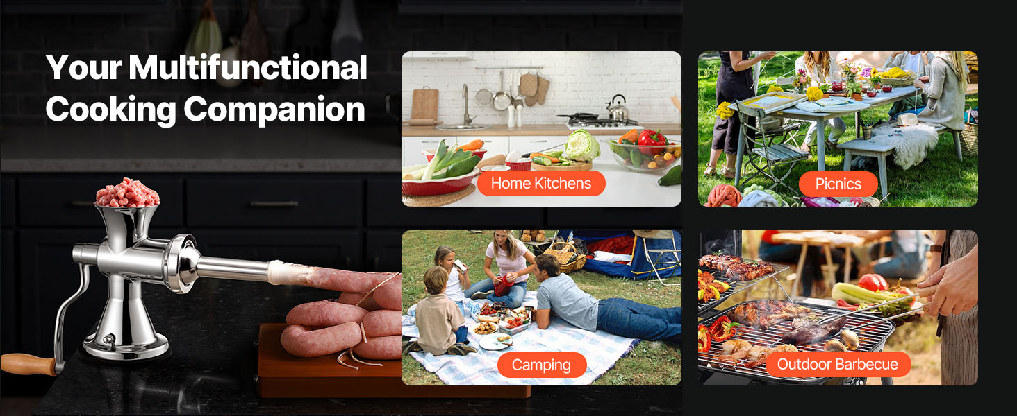 М'ясорубка ручна VEVOR 304 нержавіюча сталь, диски 4.5/8 мм, для фаршу та ковбас, срібляста