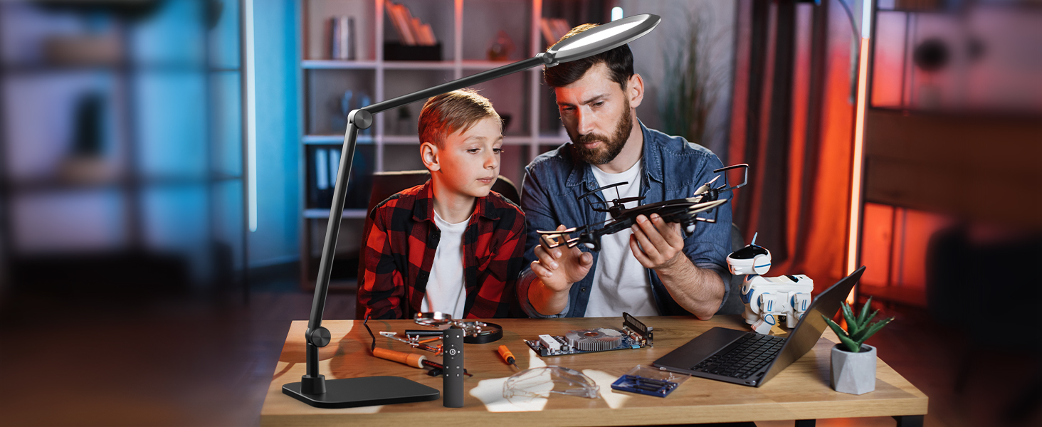 LED лампа настільна з денним світлом для відеоконференцій, офісна лампа з підставкою, регульована з 4 кольоровими режимами, 18W світло для відео, захищає очі, для дому та офісу, матовий білий (тінтовий чорний)