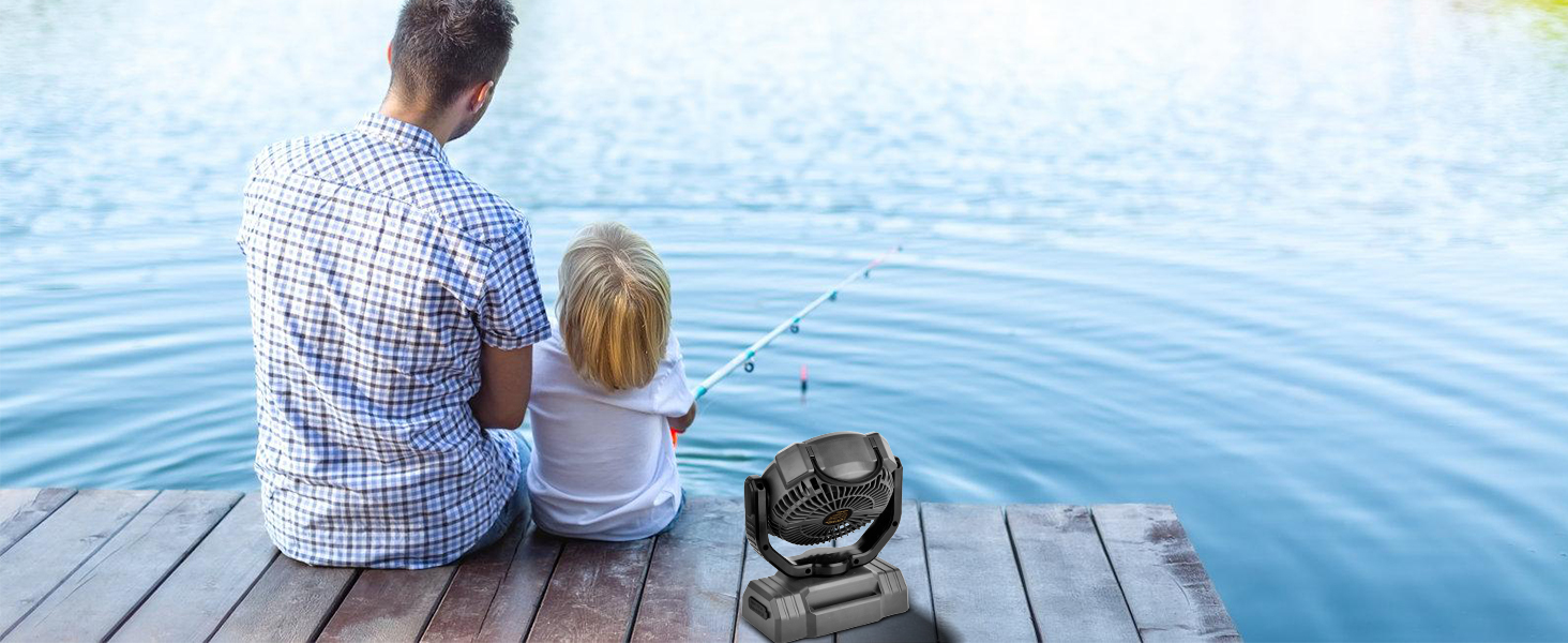 Портативний вентилятор для кемпінгу з акумулятором 10000mAh, LED-ліхтар, 270° обертання, USB-зарядка, для намету, відпочинку на природі, риболовлі, офісу (Чорний)