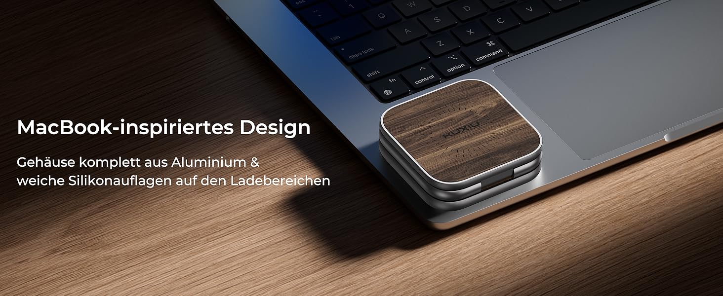 Бездротова зарядна станція KU XIU X40 Turbo Qi2.2 25W 3-в-1 для iPhone 17/16/15/14/13/12, Apple Watch, AirPods. Алюмінієвий адаптер GaN 45W, дерев'яна текстура