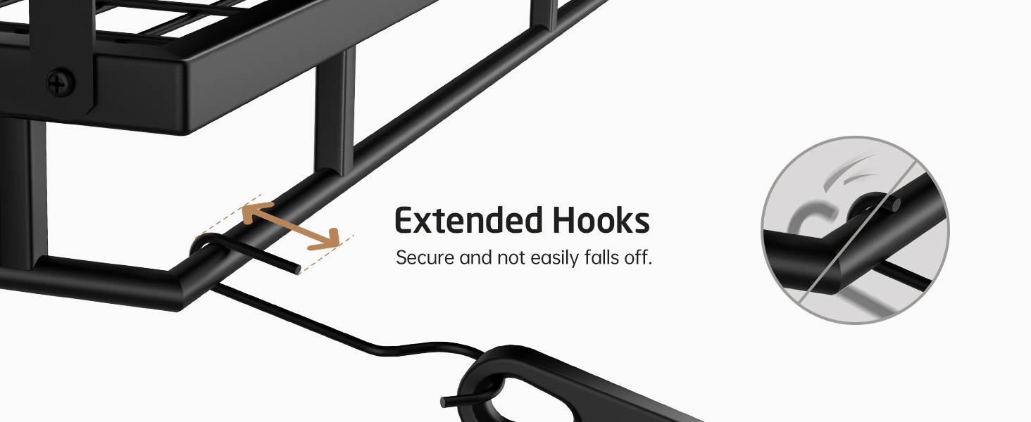 KES Double Kitchen Shelf Pan Holder Kitchen Utensil Holder Kitchen Pan Holder with 12 Hooks Hanging Shelf Pot Wall Shelf 75CM Wall Mounting Matt Black, KUR215S75B-BK