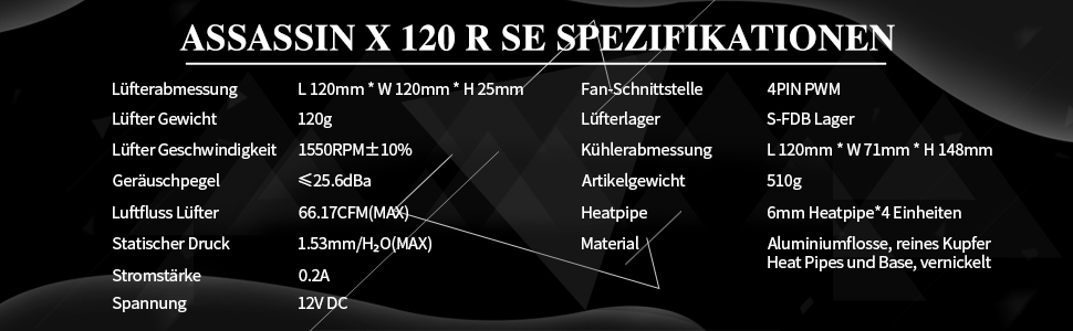 Thermalright Assassin X 120 SE - Кулер для CPU з 4 Heatpipes, тихий вентилятор TL-C12C PWM, сумісний з AM4/AM5/Intel LGA1150/1151/1200/1700/1851