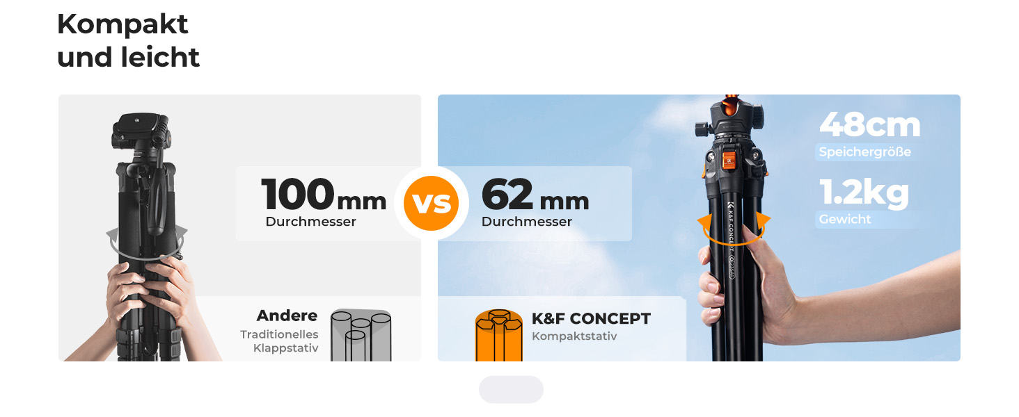 Штатив K&F Concept 163CM з алюмінію: легкий та компактний, до 10 кг, для DSLR, телескопів, камер та смартфонів