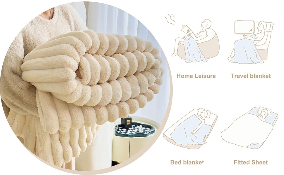 Тепла флісова ковдра 150x200 см - м'яка ковдра на ліжко та диван, ідеальний подарунок для мами, жінок та подруги (бежева)