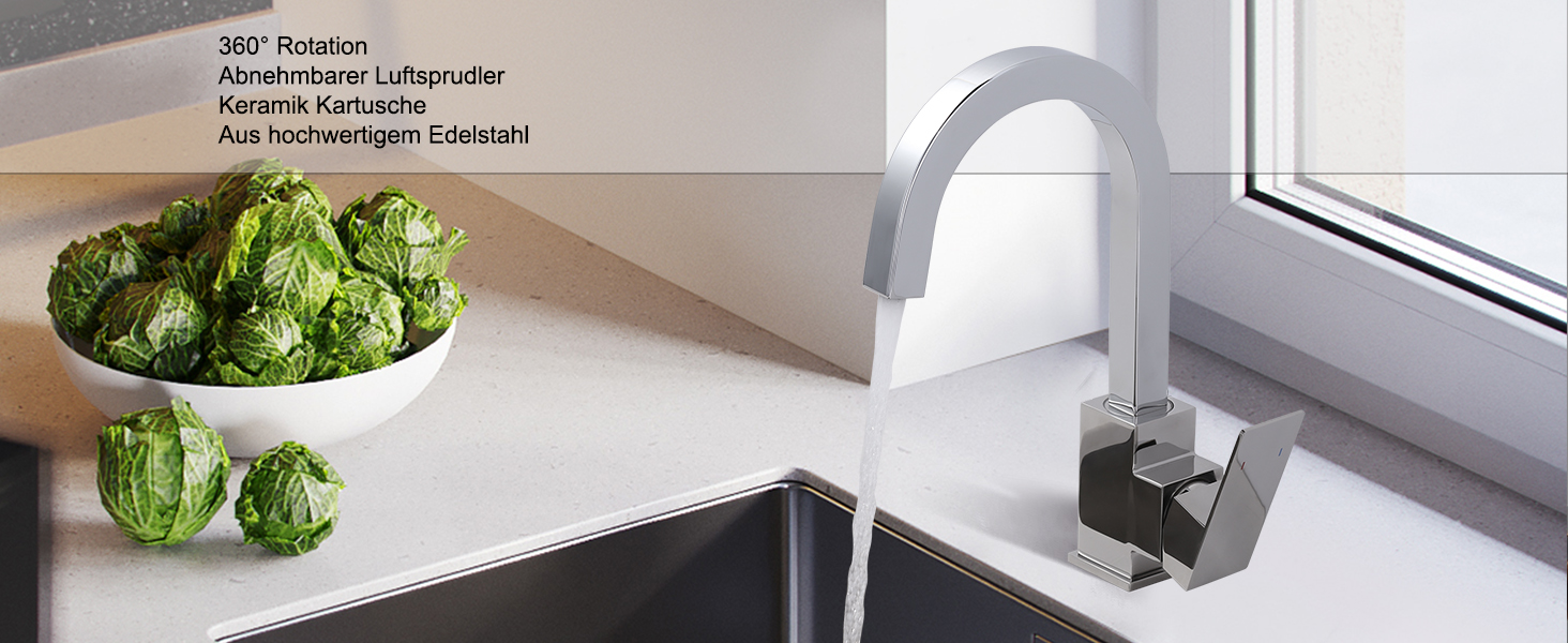 Кран кухонний поворотний 360° з нержавіючої сталі, високий тиск, для кухні, автодому, ванної кімнати (B Chrome)