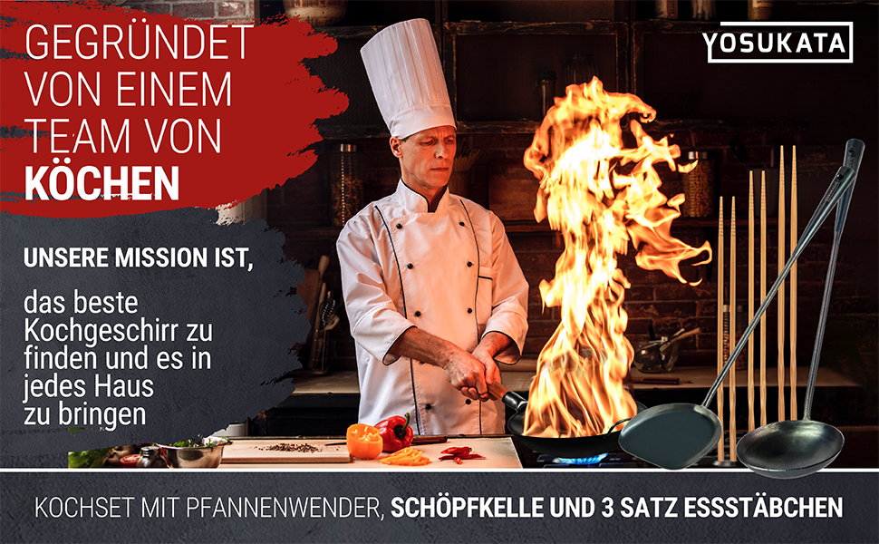 Набір кухонних аксесуарів YOSUKATA: вок, шумовка, лопатка, сплеск, з нержавіючої сталі 43 см (BC SET 5)