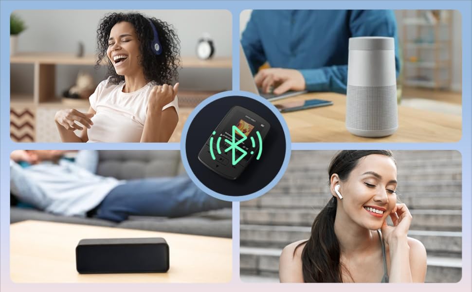 MP3-плеєр YOTON з Bluetooth 5.2, Hi-Fi звук, FM-радіо, диктофон, регулятор гучності, навушники, підтримка SD до 128 ГБ (Чорний)
