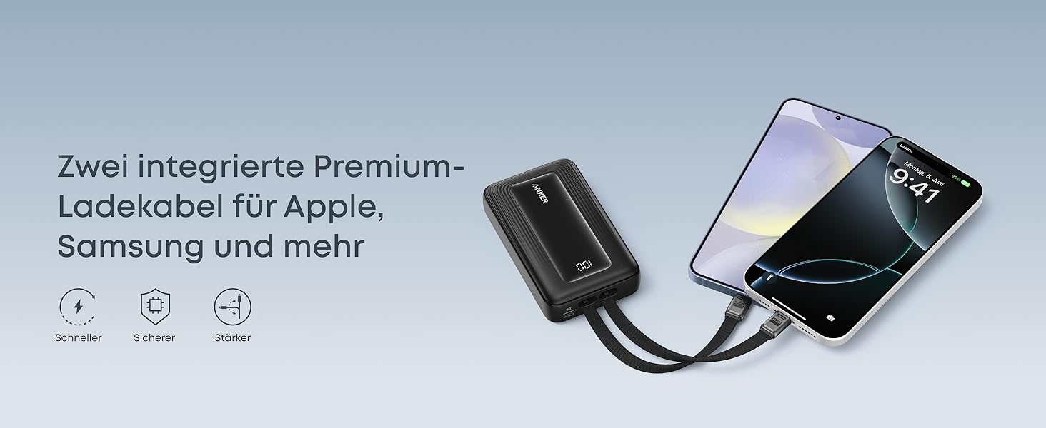 Anker Zolo Powerbank 20000mAh 45W: Зовнішній акумулятор з USB-C кабелем для iPhone, Samsung, MacBook (Чорний)