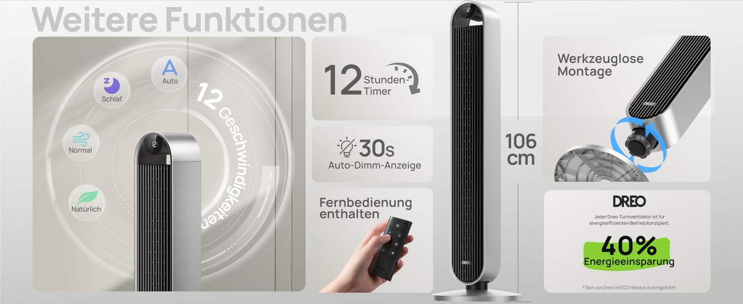Dreo Pilot Max S: Тихий торшерний вентилятор з кулькою 120°, 12 швидкостей, 4 режими, таймер 12 годин, керування від пульта, для спальні