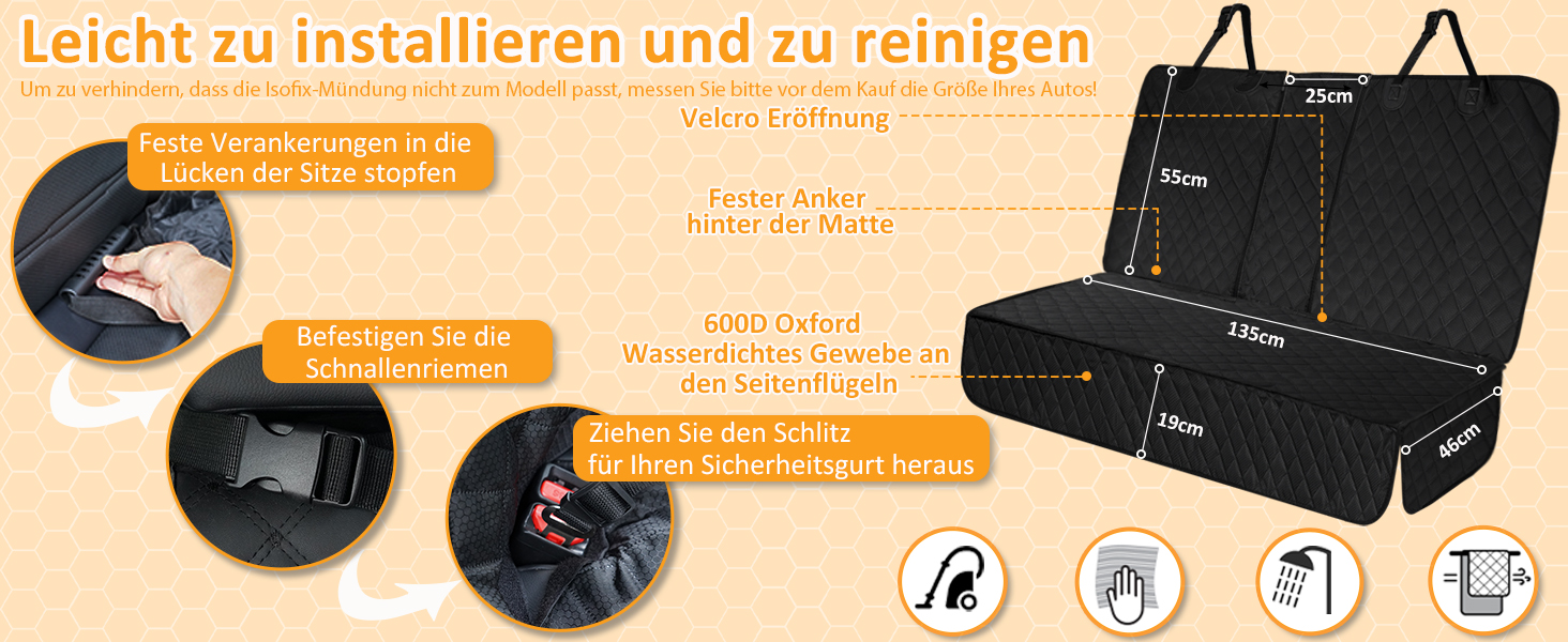 Захист для заднього сидіння автомобіля Angooni - водонепроникний, антиковзний, стійкий до подряпин, 135x120 см (з Isofix)