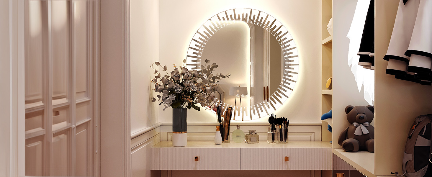 Круглий дзеркало для ванної кімнати YOLEO з підсвічуванням, 60 см, сенсорне керування, захисне скло, 3 кольори світла, регулювання яскравості, 80x80 см