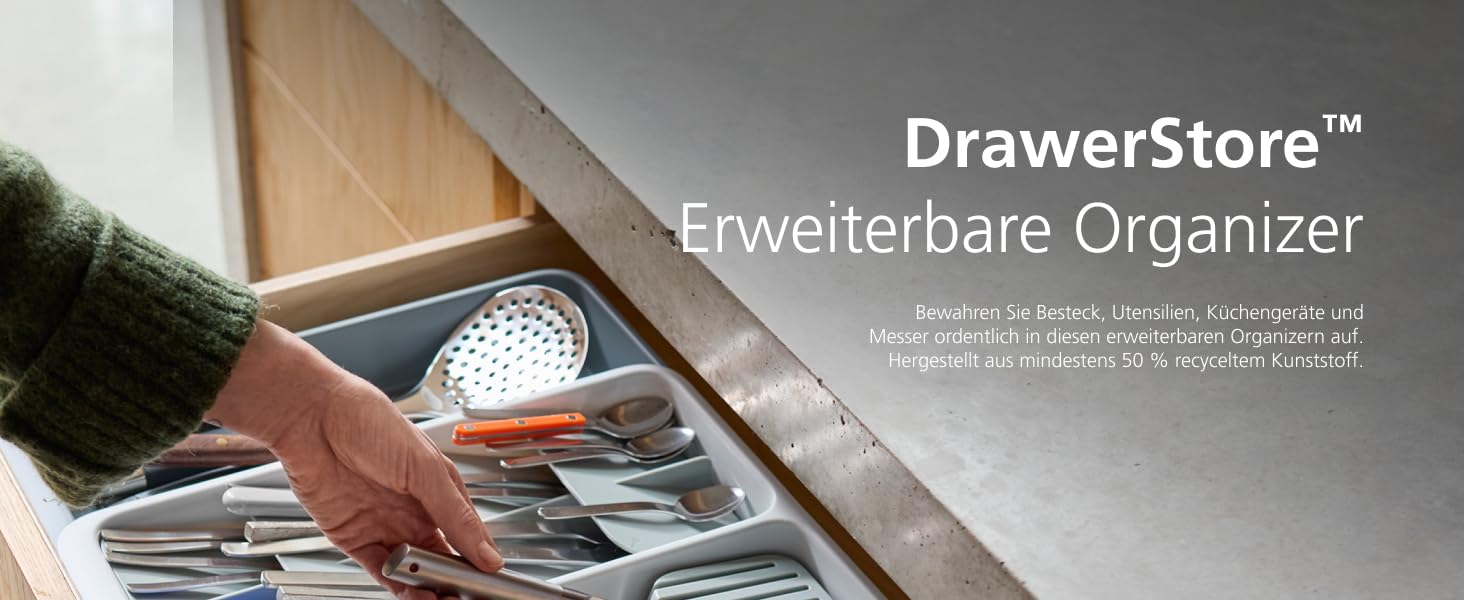 Органайзер для столових приборів Joseph Joseph DrawerStore з ніжницями, розширюваний, з переробленого пластику, компактний