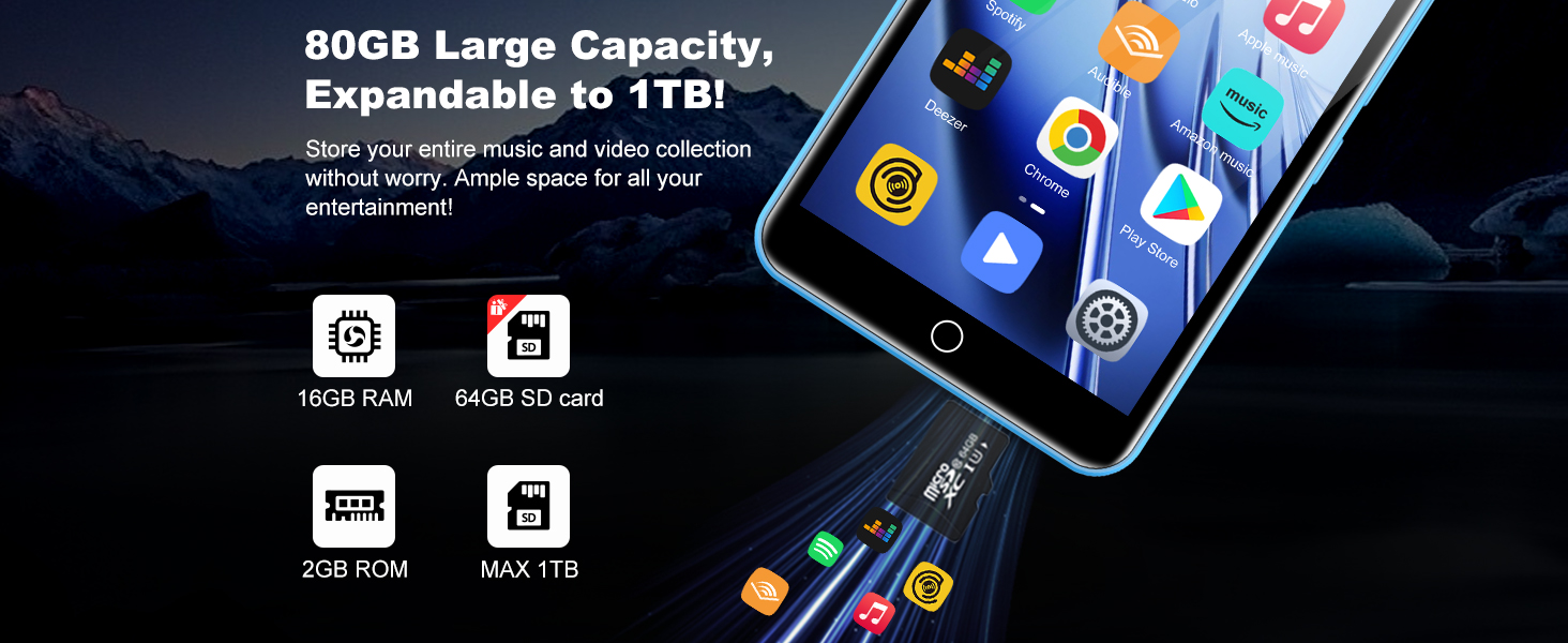 MP3 плеєр 80GB з Bluetooth та WiFi, 4.0