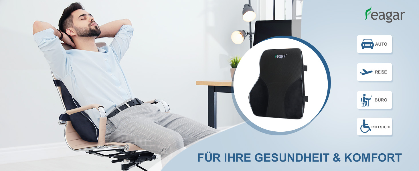 Подушка для спини Feagar Memory Foam - підтримка спини для офісного крісла та дивана | Ортопедична подушка для офісу та дому, чорна