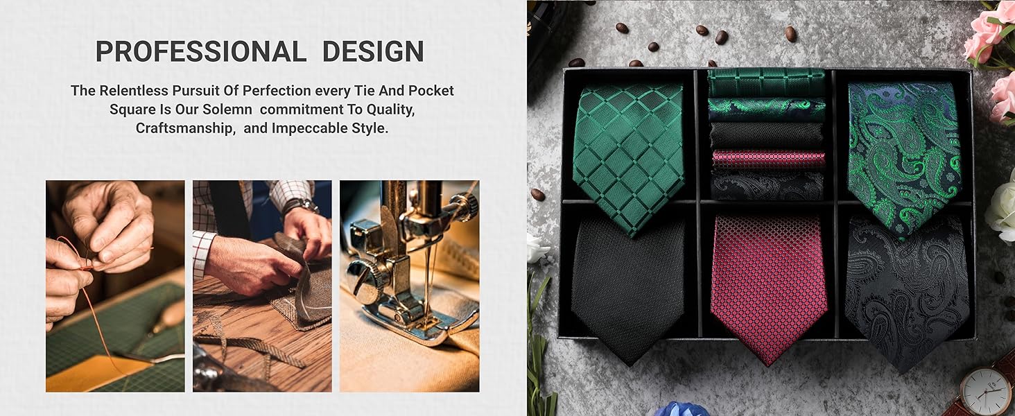HISDERN Набір краваток для чоловіків (5 шт.) з кишеньковим хустинкою. Класичний елегантний аксесуар для весілля. Шовкові краватки та хустинки в подарунковій коробці.