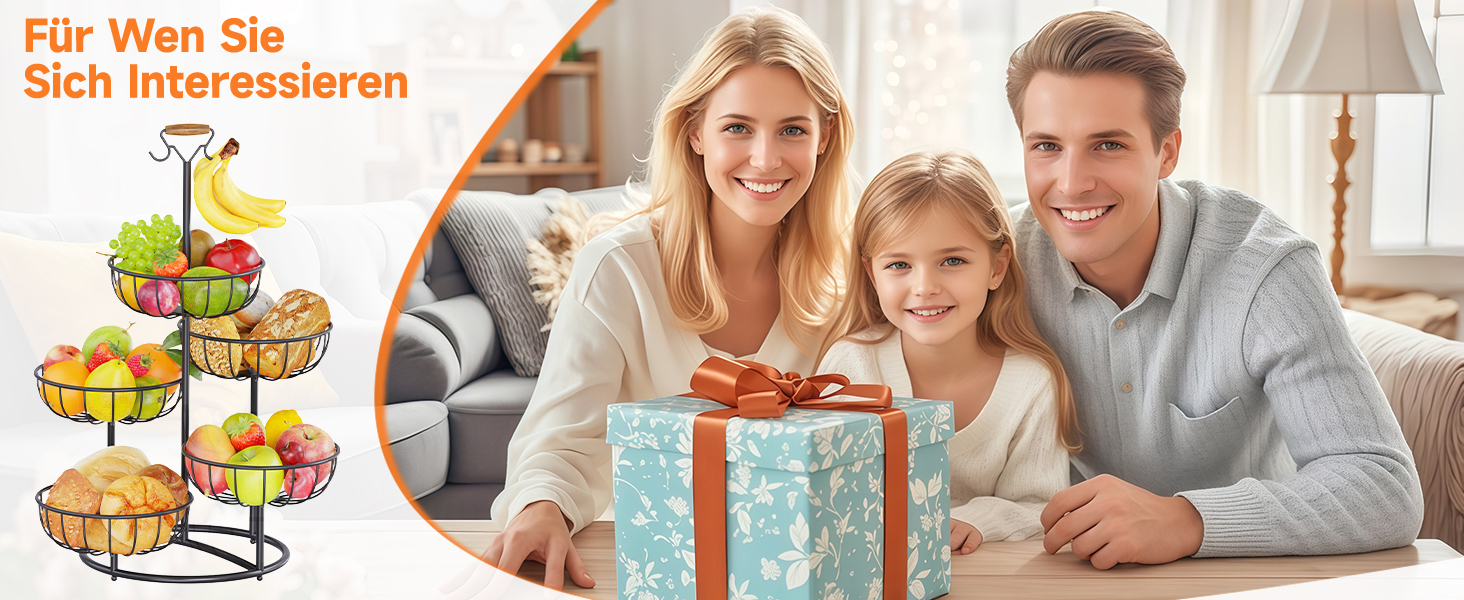 Багатоярусна підставка для фруктів PouHenier.jh – 5 ярусів, чорний колір, з тримачем для бананів. Металева підставка для фруктів та овочів, органайзер для кухні