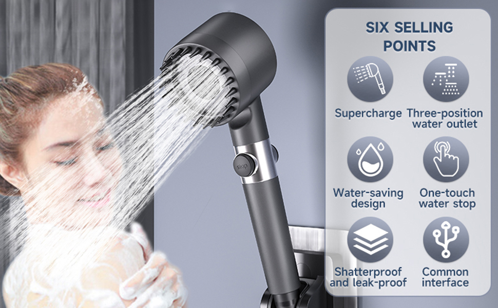 Фільтр для душу з високим тиском, ручна лійка з шлангом, 4 режими, економія води, фільтрація, стоп-функція, для жорсткої води, видаляє хлор та бактерії (Сучасний, Антрацит)