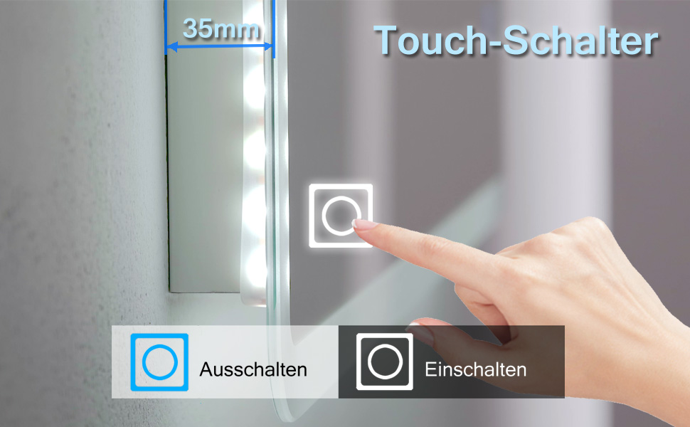 MIQU LED дзеркало для ванної кімнати з підсвічуванням 60x50 см, велике дзеркало для ванної кімнати з сенсорним регулюванням, антизапар, 3 кольори світла, для ванної, туалету, коридору