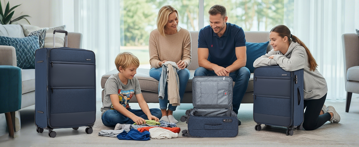 Розширюваний валіза British Traveller, 100L, тканинний, з TSA замком, 79.5x49x32.5 см (Блакитний)