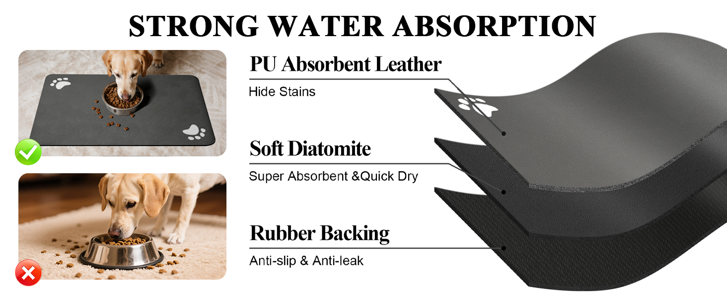 Підкладка під миску для собак та котів, 50x70 см, сіра (швидковисихаюча, нековзна)