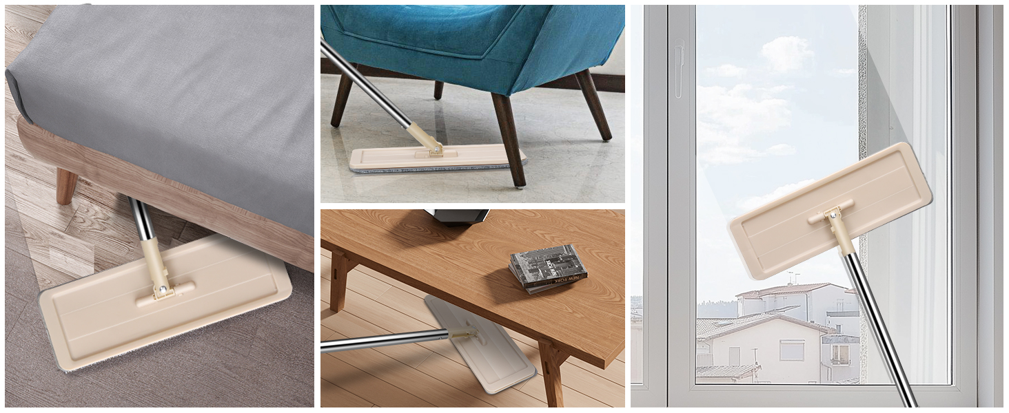 Набір для миття підлоги MASTERTOP з відром, моп з нержавіючою ручкою та 3 насадками, набір 2 в 1 з відром для вичавлювання, плоский моп для твердої підлоги, ламінату, плитки (Бежевий)