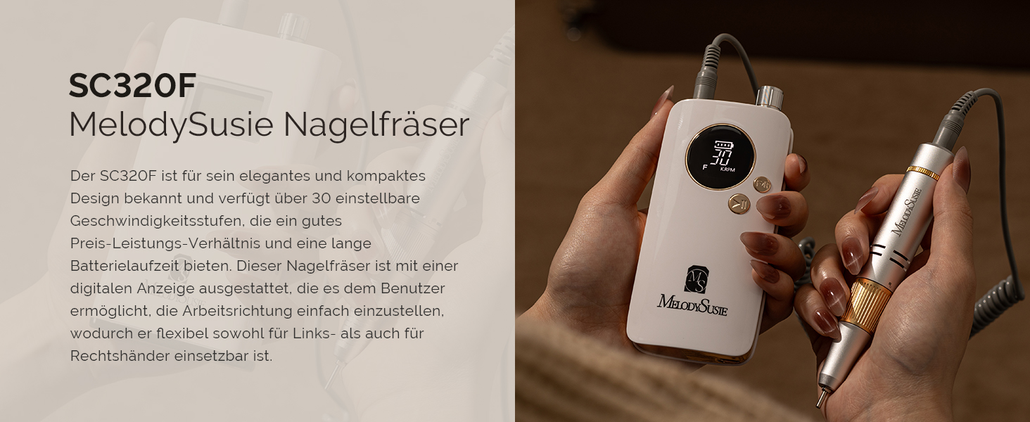 Електрична фрезер для нігтів MelodySusie SC320F – професійний бездротовий апарат для манікюру, 30000 обертів, для акрилу, гелю, полірування та видалення, набір для салону та дому (білий/золотий)