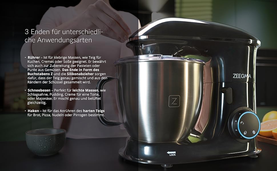 Кухонна машина ZEEGMA Planeet Chef: потужний міксер з чашею 6.5 л, 2200W, 7 швидкостей, для тіста та інших продуктів