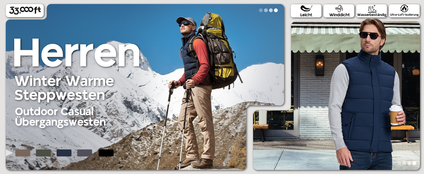 Чоловіча степкова жилетка 33000ft - тепла спортивна жилетка для туризму, гольфу, їзди на конях та активного відпочинку. Водовідштовхуюча жилетка з 4 кишенями. Колір: темно-синій, розмір S