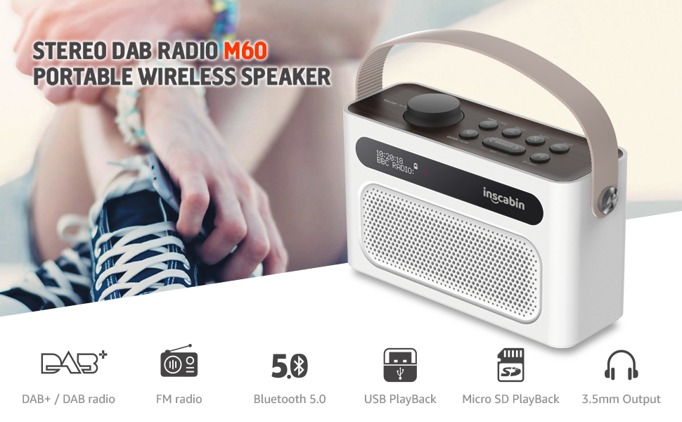 Inscabin M60: Портативне DAB/DAB+ FM-радіо з Bluetooth та стерео, зелений