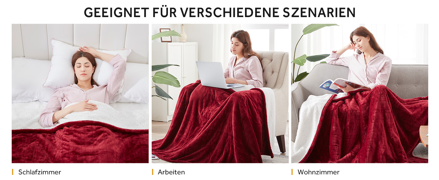 Електрична ковдра Warmrest, 130x180 см, фланель-шерпа, 6 температурних режимів, таймер 1-10 год, захист від перегріву, машинне прання