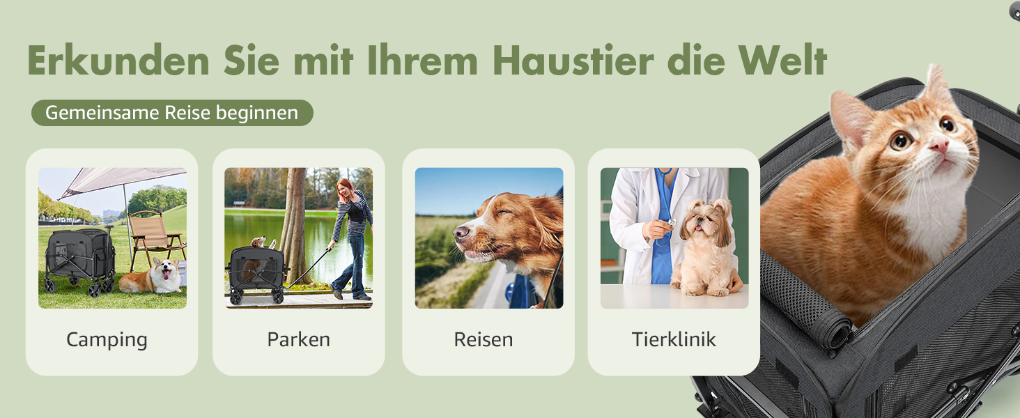 Транспортер для собак на колесах, велика візок для собак та котів до 18 кг (Чорний, Сірий)