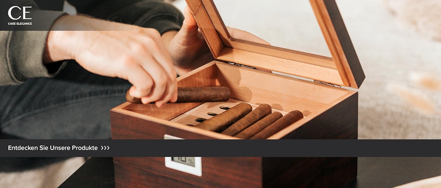 CASE ELEGANCE MAG - Настільний вологозбережувач для сигар, горіхове дерево, 20-30 сигар, скляна кришка з магнітним замком, восьмигранна форма, цифровий гігрометр, іспанська кедрова деревина
