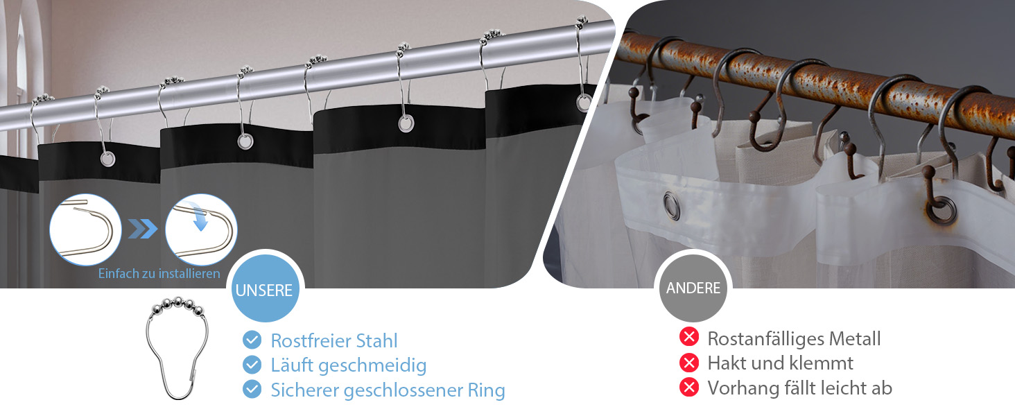 Штора для душу водонепроникна з льоном та віконцем, 183x183 см, чорна + 12 гачків з нержавіючої сталі