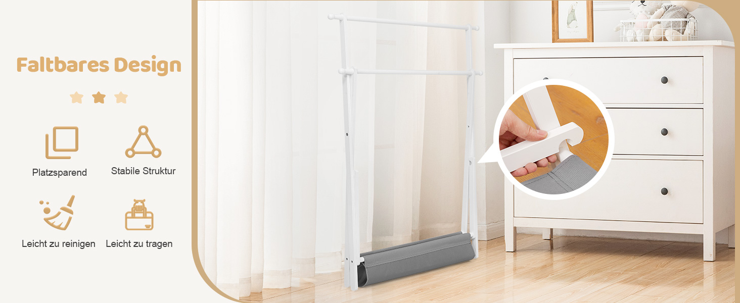 Дитяча вішалка для одягу Yorbay з бамбука, подвійна регульована штанга, полиці для зберігання, біла