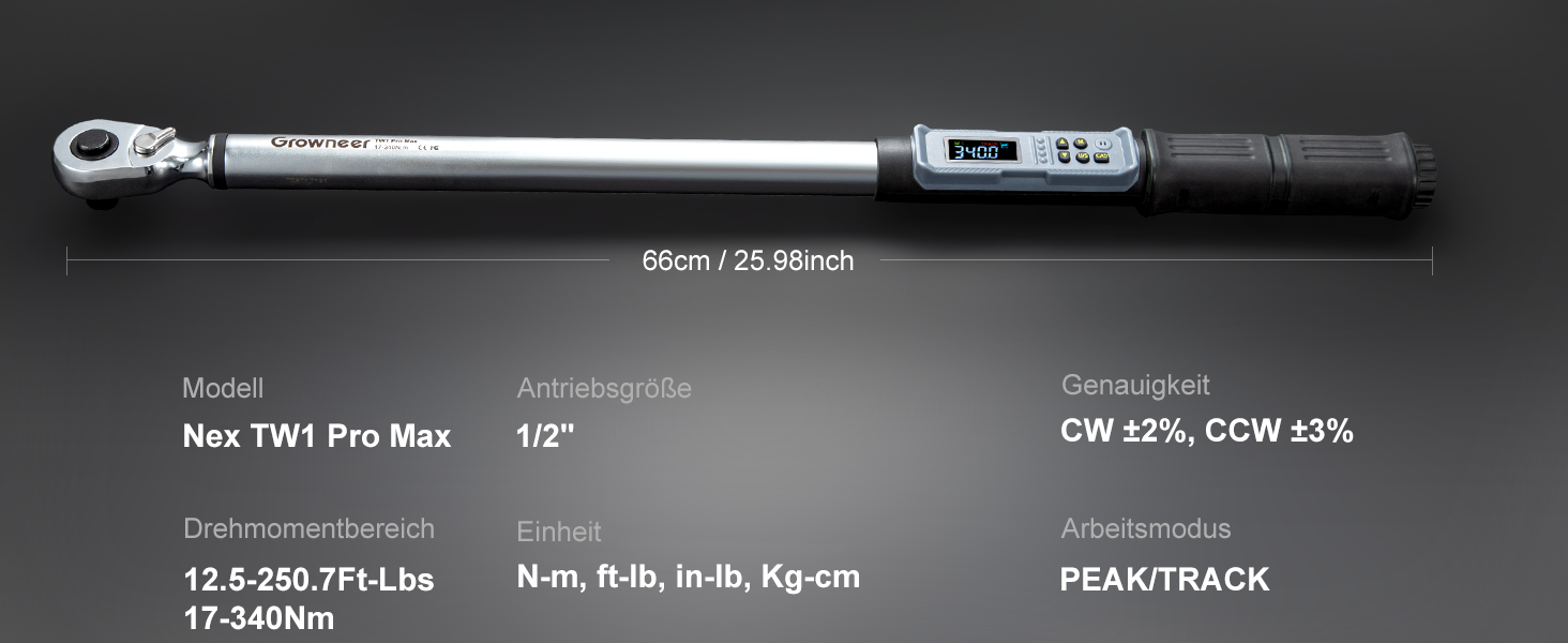 Цифровий шуруповерт з моментом, 2.66-53.1 In-lbs/ 1/4'' Drive, 17-340Nm, з індикатором крутного моменту, звуковим сигналом та LED-дисплеєм, 27 в 1