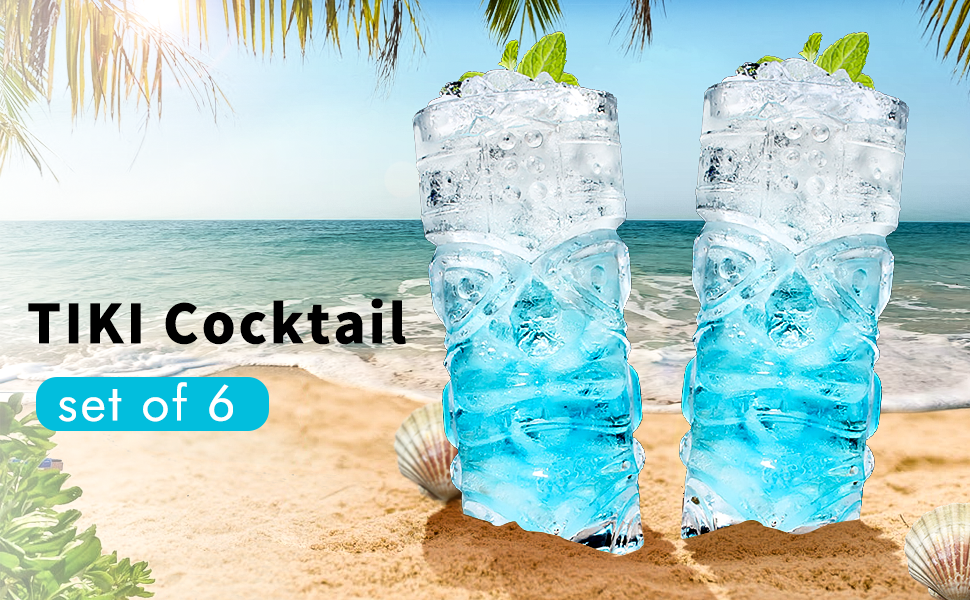 Набір склянок Tiki, 170-400 мл, прозорі, для екзотичних коктейлів, Mai Tai, гавайських коктейлів, тропічної тематики