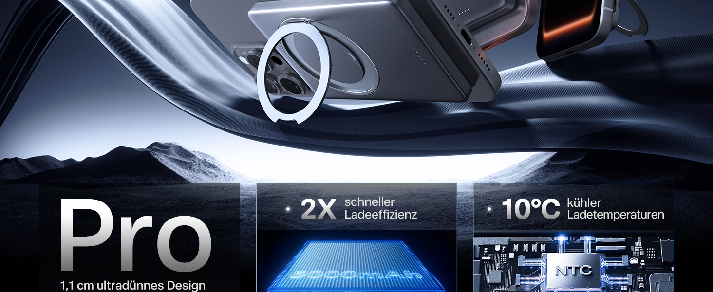 Power Bank TORRAS MiniMag Ultra Slim з MagSafe, 360° підставка, 18W, 5000mAh, магнітне кріплення, сірий титан. Сумісний з iPhone 17 Pro Max/Air/16/15/14/13/12