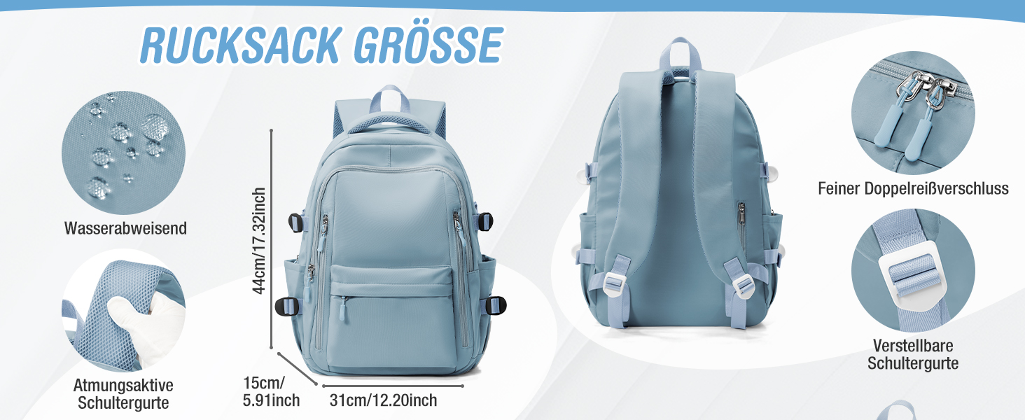 Шкільний рюкзак HYC00 для дівчаток та хлопчиків-підлітків, водонепроникний, з відділенням для 14-дюймового ноутбука, casual, для подорожей та навчання, M4-зелений (M7-світло-блакитний)
