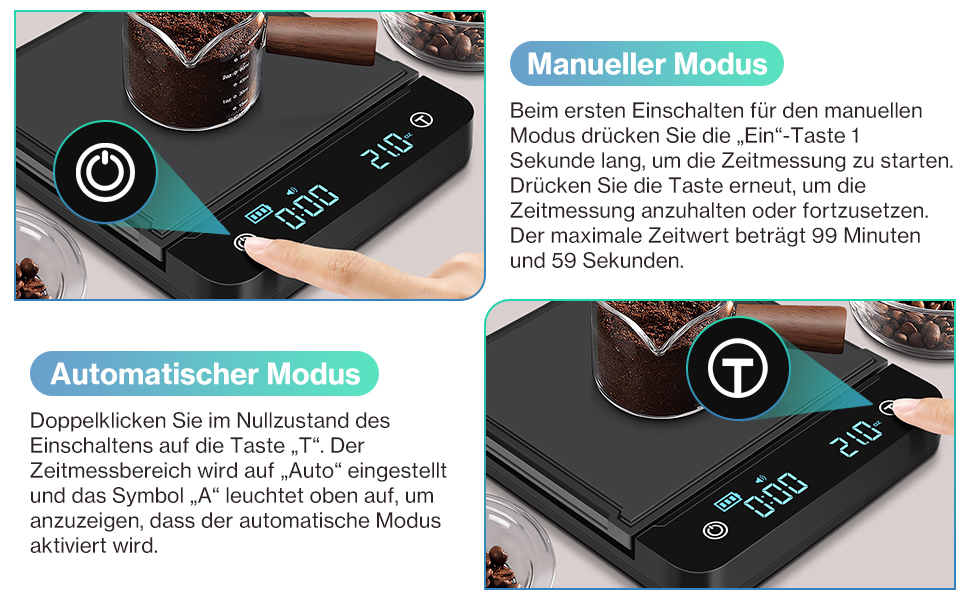 Цифрова кавова вага Cadrim з таймером, 0,1г/3 кг, електронна кухонна вага для еспресо, багатофункціональна вага для продуктів, функція тарування